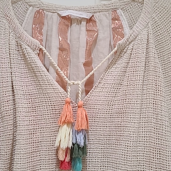 Zara Blouse With Striped Lining and Tassels Size XL - Picture 2 of 7